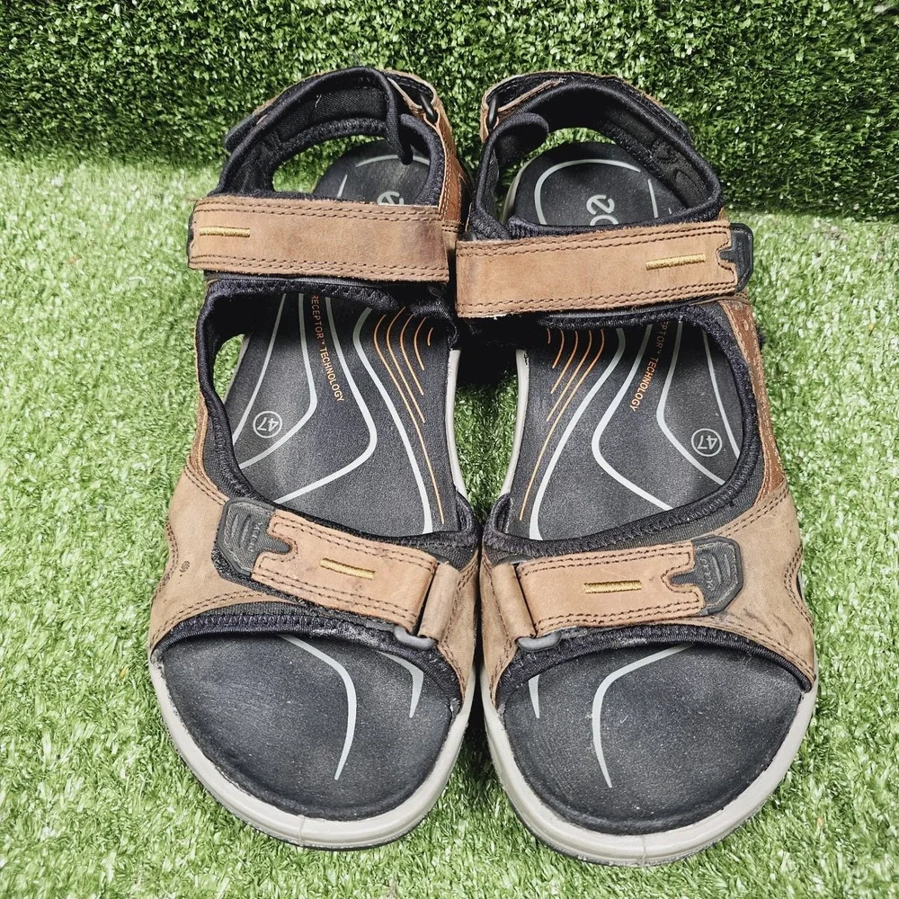 Ecco Yucatan Brown Leather Strappy Athletic Outdoor Hiking Sandals Mens 47 US 13